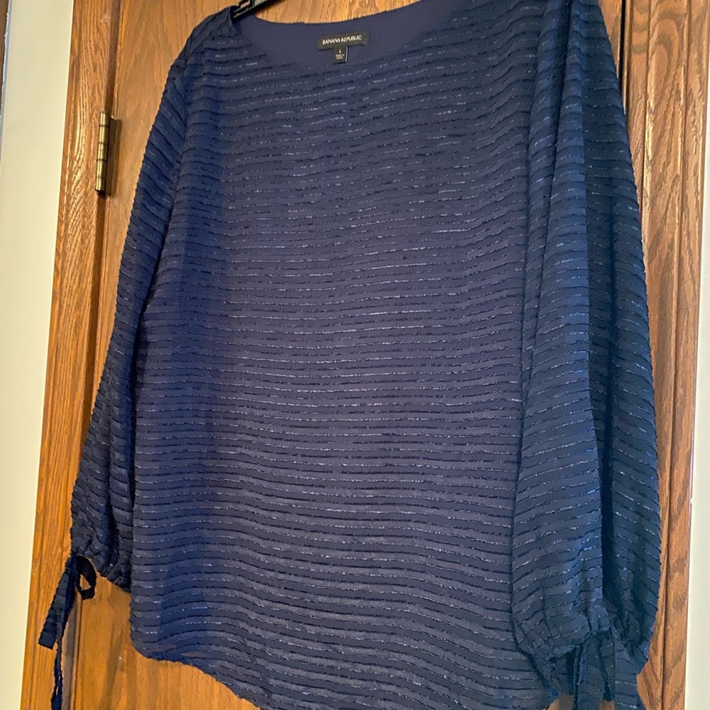 Banana Republic Navy Sheer Long Sleeve Top